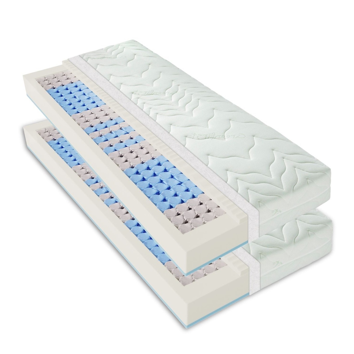 Matratze 200x200 (2 x 100x200cm), Taschenfederkernmatratze H2 H3, Höhe ca. 22cm, Wendematratze 200x200cm mit Greenfirst® Bezug