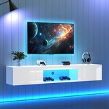 thumbnail of Merax 160 cm weißer Hochglanz-Hängeschrank für 70-Zoll-TV, mit LED-Beleuchtung, Bluetooth-APP-Steuerung, Wandmontierter TV-Ständer