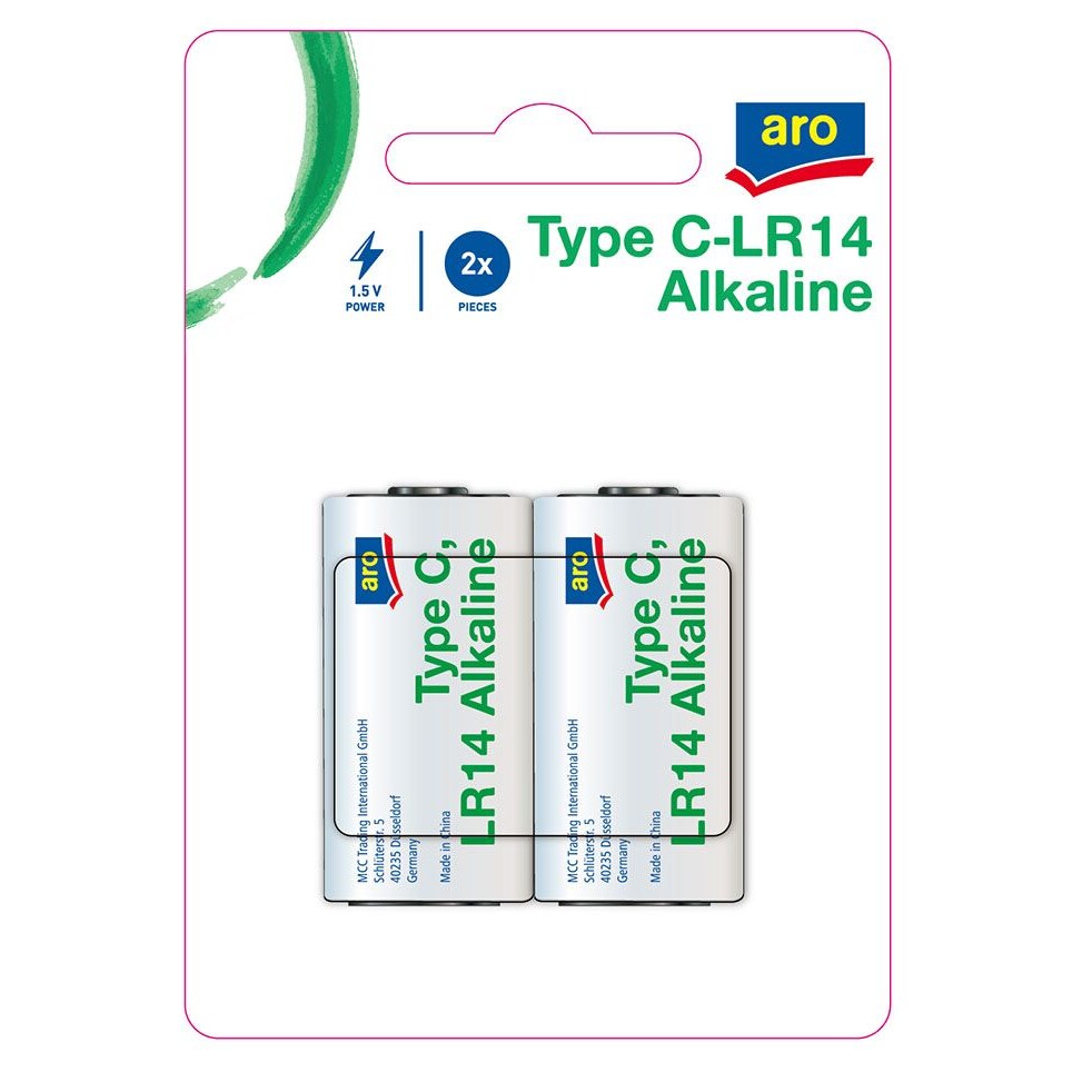 aro C-LR14 Alkaline Batterien, 1.5 V, 2 Stück