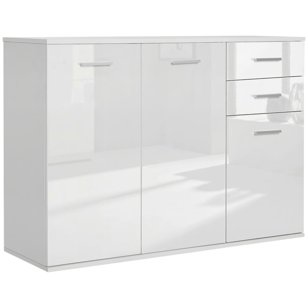 Aparador armario de cocina con 2 puertas buffet de salón con 2 cajones estante ajustable estilo moderno para comedor 106x35x76cm blanco brillante