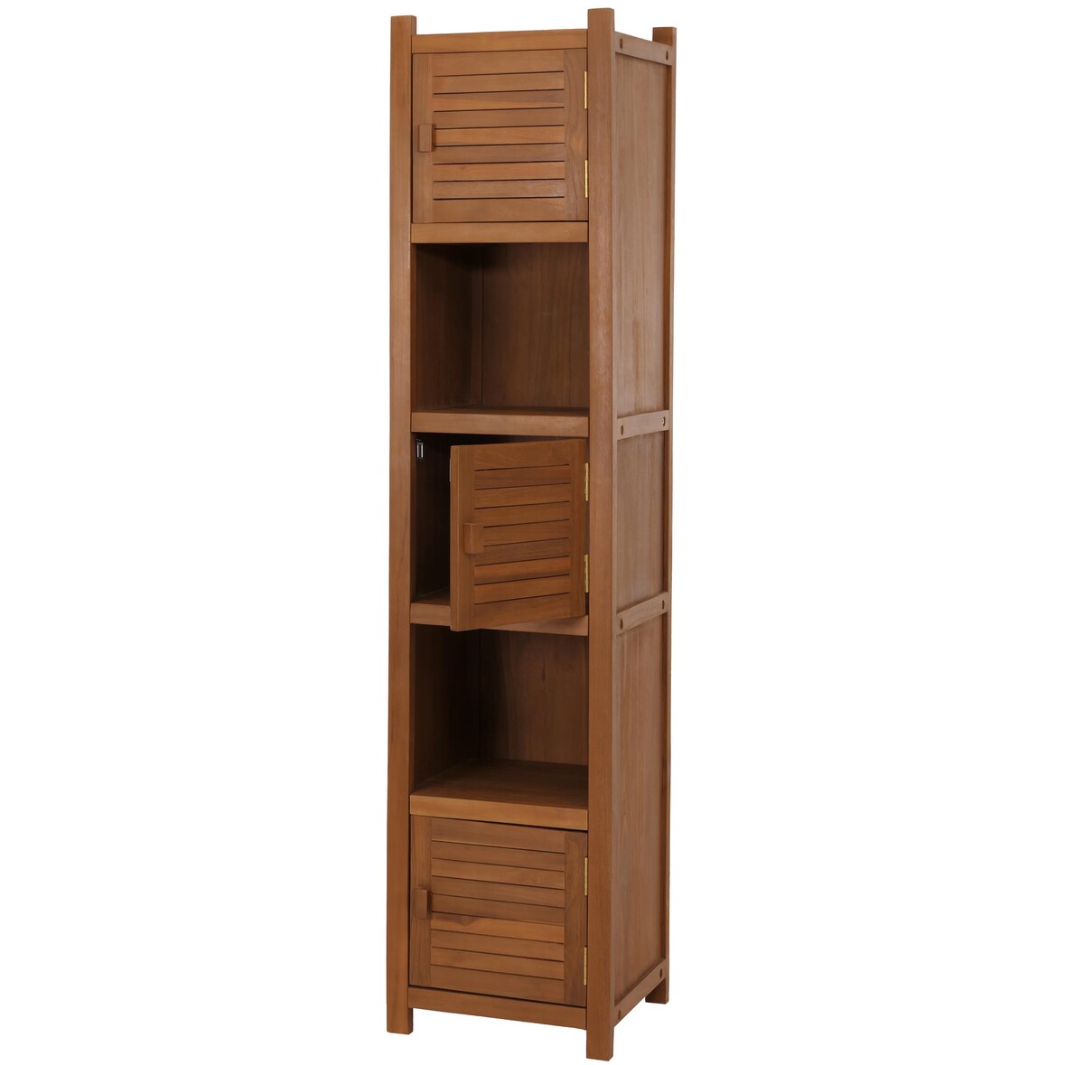 Teak-Hochregal HWC-M87, Badschrank Badregal Badezimmer, hochwertiges B-Grade-Teak (Kernholz, 20-30 Jahre), 181x40cm