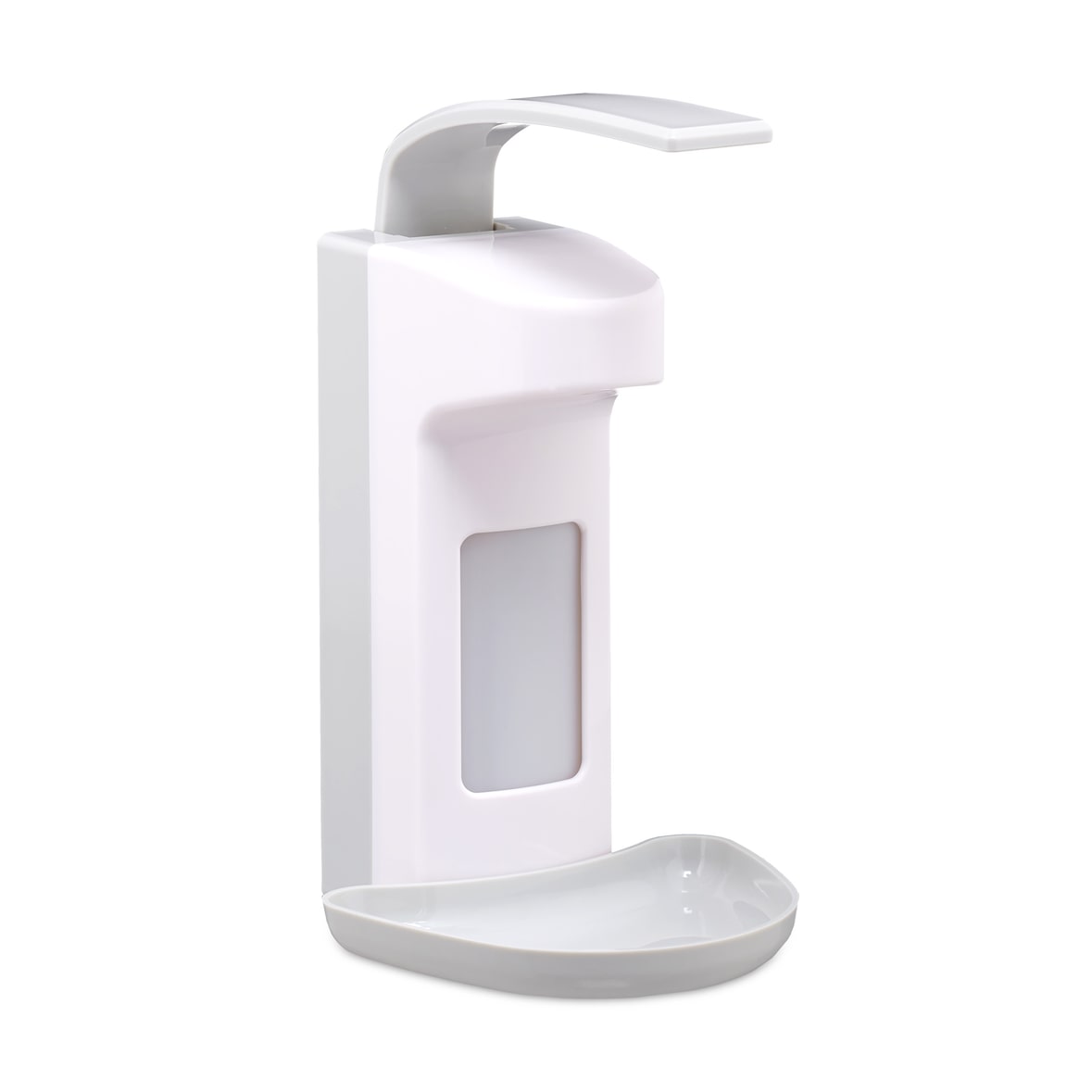 Relaxdays Desinfektionsspender, mit Tropfschale, Hygiene Wandspender Händedesinfektion, Armhebelspender für 500 ml, weiß