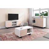 thumbnail of TV-Schrank 140 mit 2 Türen, Wohnzimmer, Modell WIND, Strukturfarbe Weiß, Türen Farbe Eiche, Maße 137x40x57cm hoch. _ TV140WINDBLROTALL