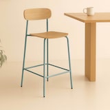 thumbnail of Lot de 2 chaises hautes en métal et bois bleu clair