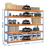 thumbnail of SimonRack Industrieregal, 2000x2100x450 mm, 500 kg am Biegepunkt, 5 Holzböden, Garagenregal, Blau/Orange/Holz- Simonforte