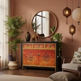 thumbnail of OPIUM OUTLET meubelset "Fire" aziatisch chinees oosters vintage, ladekast kledingkast, 2 nachtkastjes nachtkastjes, oranje-zwart