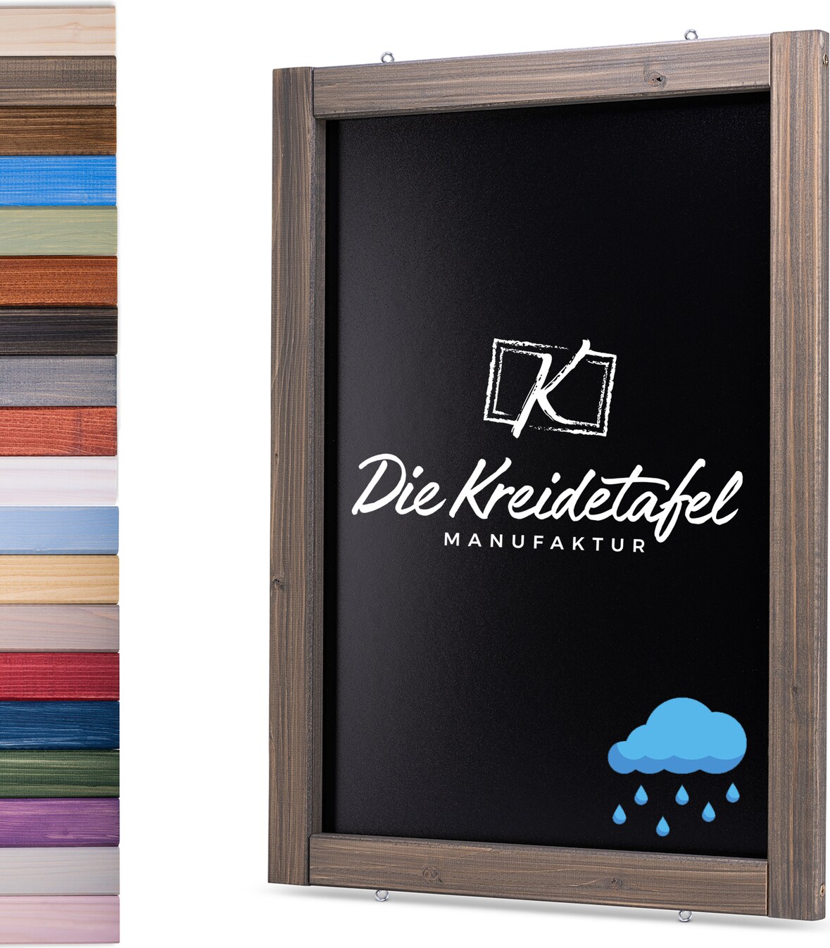 Wetterfeste Outdoor Kreidetafel mit Holzrahmen / Landhausgrau 55x105cm