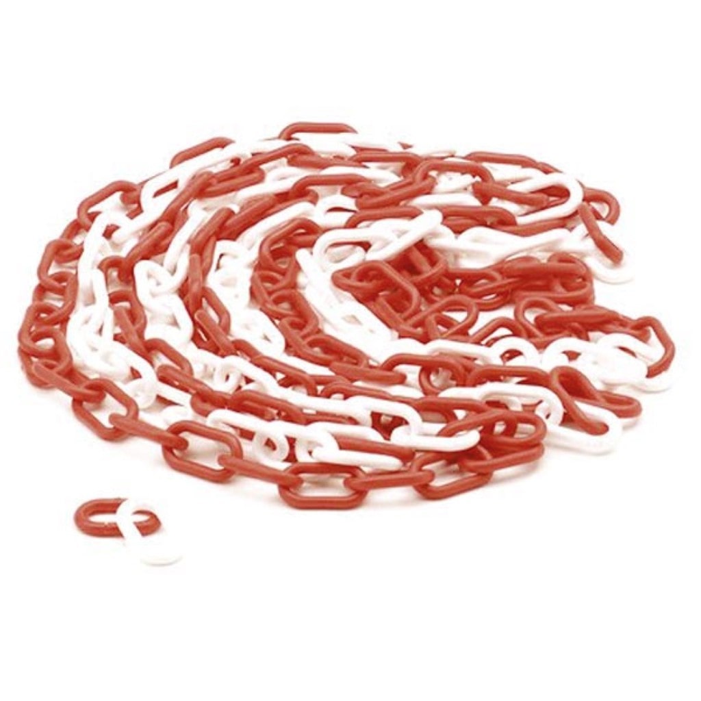 Chaîne de balisage en plastique pour délimiter les zones dangereuses, usage intérieur et extérieur, rouge/blanc, 5 m, 6 mm