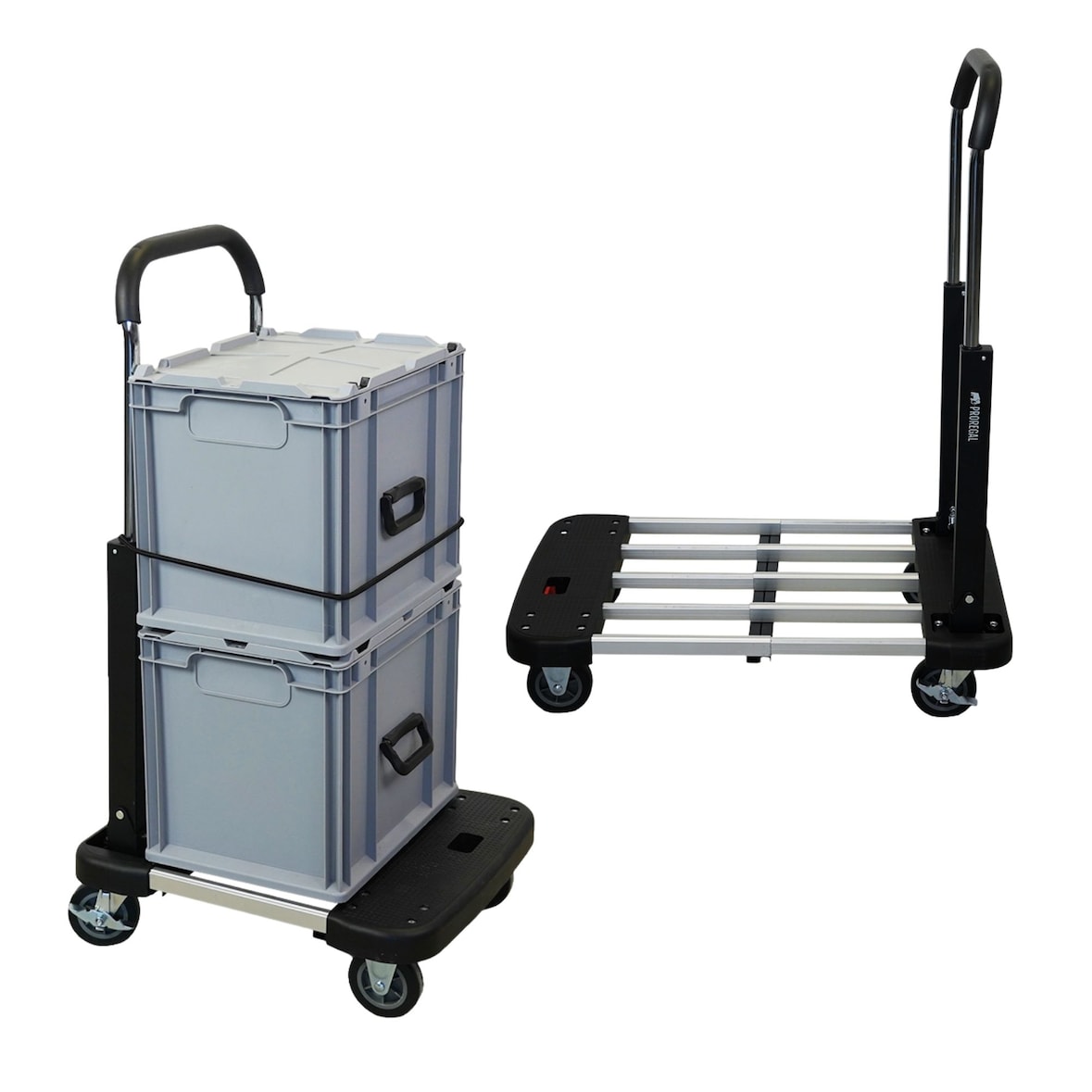 Klappbarer Profi-Transportwagen TAURUS 150 | HxBxT 97x53-76x46cm | Traglast 150kg | Höhenverstellbarer Griff | Transporthilfe Klappwagen