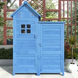 thumbnail of Merax Gerätehaus Gartenschrank Geräteschuppen Geräteschrank，118 x 54 x 173 cm, auch für kleine Gärten geeignet, Blau, PVC-Dach