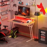 thumbnail of HOMCOM mesa gaming con luces LED 100x60 cm escritorio gaming con tomas de corriente soporte para monitor estantes y control remoto natural