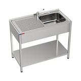 thumbnail of Gasfrit – Onderkastspoelbak met 1 bak en 1 afdruipvlak, inclusief tweekraan, industrieel roestvrij staal, 800 × 500 × 850 mm