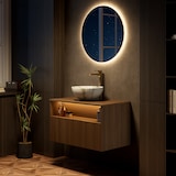 thumbnail of Waschtisch 60x80x46 Keramikbecken LED-Beleuchtung Automatischer Sensor Soft-Close Schublade Eichenholz Schrank Badmöbel Braun