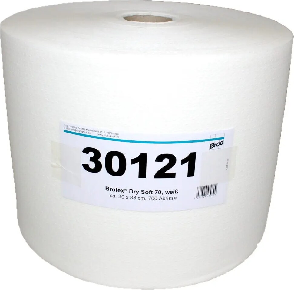 Brotex® Dry Soft 70, Airlaid Wischtuchrolle einseitig geprägt, weiß, 90 % Zellstoff, 10 % VAT-Binder, ca. 30x38 cm, 700 Blatt