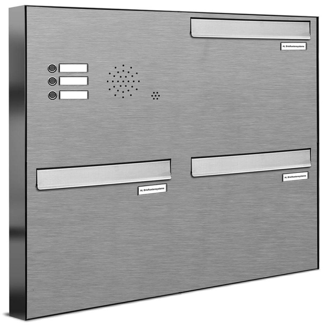 AL Briefkastensysteme 3 Fächer Premium Edelstahl Durchwurf Briefkasten Anlage mit Klingeln, Post A4, robust, wetterfest, Artikelnummer: 331V3DZ2KS