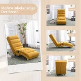 thumbnail of Relaxliege Liegesofa 148x55x84 cm mit Vibrationsfunktion und Seitentasche Senfgelb Leinen, ergonomische 140 Grad Rückenlehne, Metallbeine