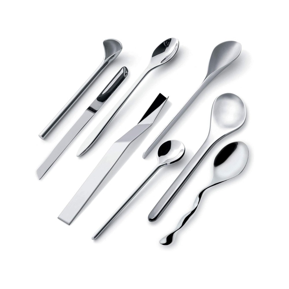 alessi koffielepels set van 8 in verchroomd staal 20x4x10 cm