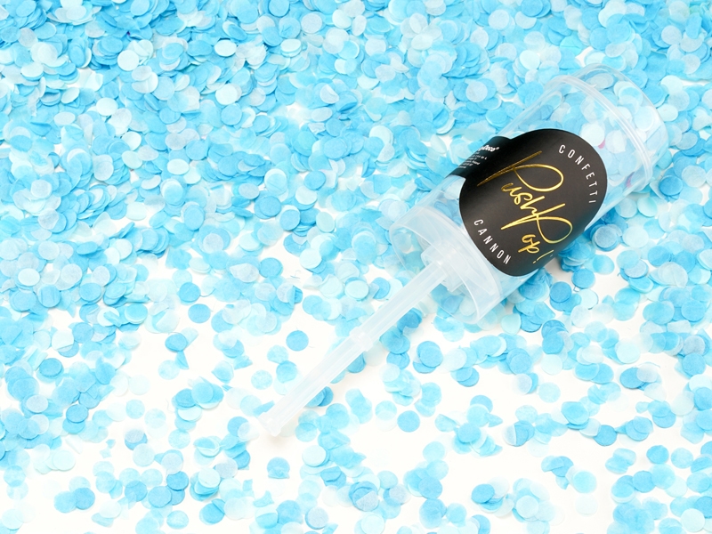 PartyDeco Mini Konfetti Kanone Push Pop hellblau