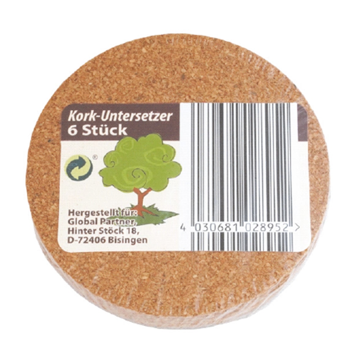 Gläseruntersetzer aus Kork Rund Braun 6er Set Ø 100mm - Strapazierfähiger Tischschutz