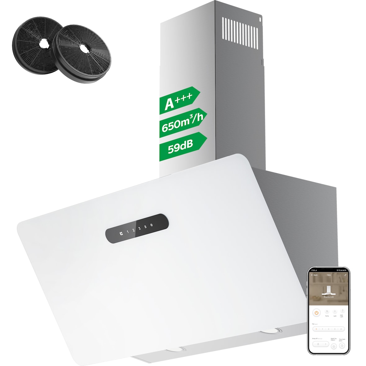 Cappa aspirante CIARRA Head-Free A+++ 650 m³/h 90 cm Wi-Fi + APP e sensore touch Booster VM9736KW