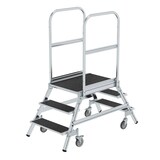 thumbnail of PROREGAL Podesttreppe beidseitig begehbar mit Federrolle | Korundbeschichtung R13 | 3 Stufen | Rutschsichere Leiterschuhe