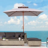 thumbnail of Sombrilla de jardín 3x3x3 m parasol de jardín de bambú con doble techo sistema de polea impermeable para terraza balcón exterior gris