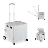thumbnail of Relaxdays Einkaufstrolley, klappbar, Einkaufskorb mit Rollen, Deckel & neigbarem Teleskopgriff, bis 50 kg, grau/weiß