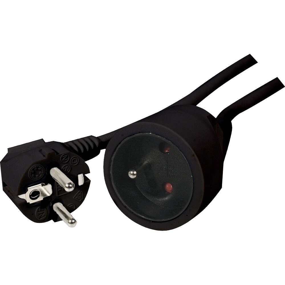 Cable prolongador - 5 m - color negro - 3g1.5 - toma de tierra de espiga