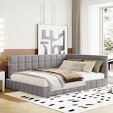 thumbnail of Merax Polsterbett Schlafsofa 140x200 Multifunktionsbett mit Lattenrost aus hautsympathische Samtstoff Grau