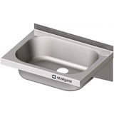 thumbnail of Edelstahl Handwaschbecken zur Wandmontage, 500x500x300 mm, mit dreiseitiger Beckenblende, mit Aufkantung, verschweißt