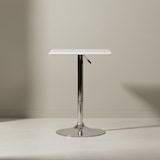 thumbnail of Stehtisch: Höhenverstellbare Leder-Optik Tischplatte, Chromgestell, 63x63 cm, drehbar, Weiß. 63x63x83 cm | Kadima Design