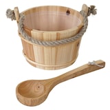 thumbnail of Secchio per sauna con inserto HWC-B26, accessori sauna secchio per sauna mestolo per infusione, legno di pino 3,5 L ~ marrone chiaro