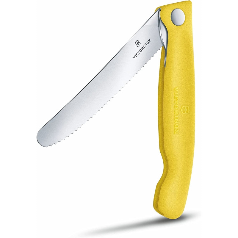 Victorinox swiss classic, coltello giallo pieghevole per verdure, tascabile lama dentata