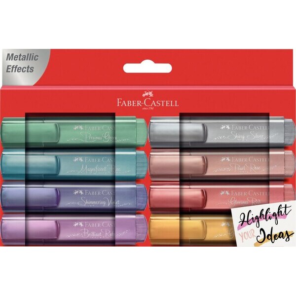 Textmarker Metallic 8er Etui, gold, silber, rosè, rubin, blau, grün, rot, violett.