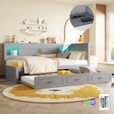 thumbnail of Schlafsofa 90x200 mit LED-Beleuchtung, Ausziehbar, Steckdose, USB-Anschlüssen, Grau – Multifunktional mit Stauraum und Komfort