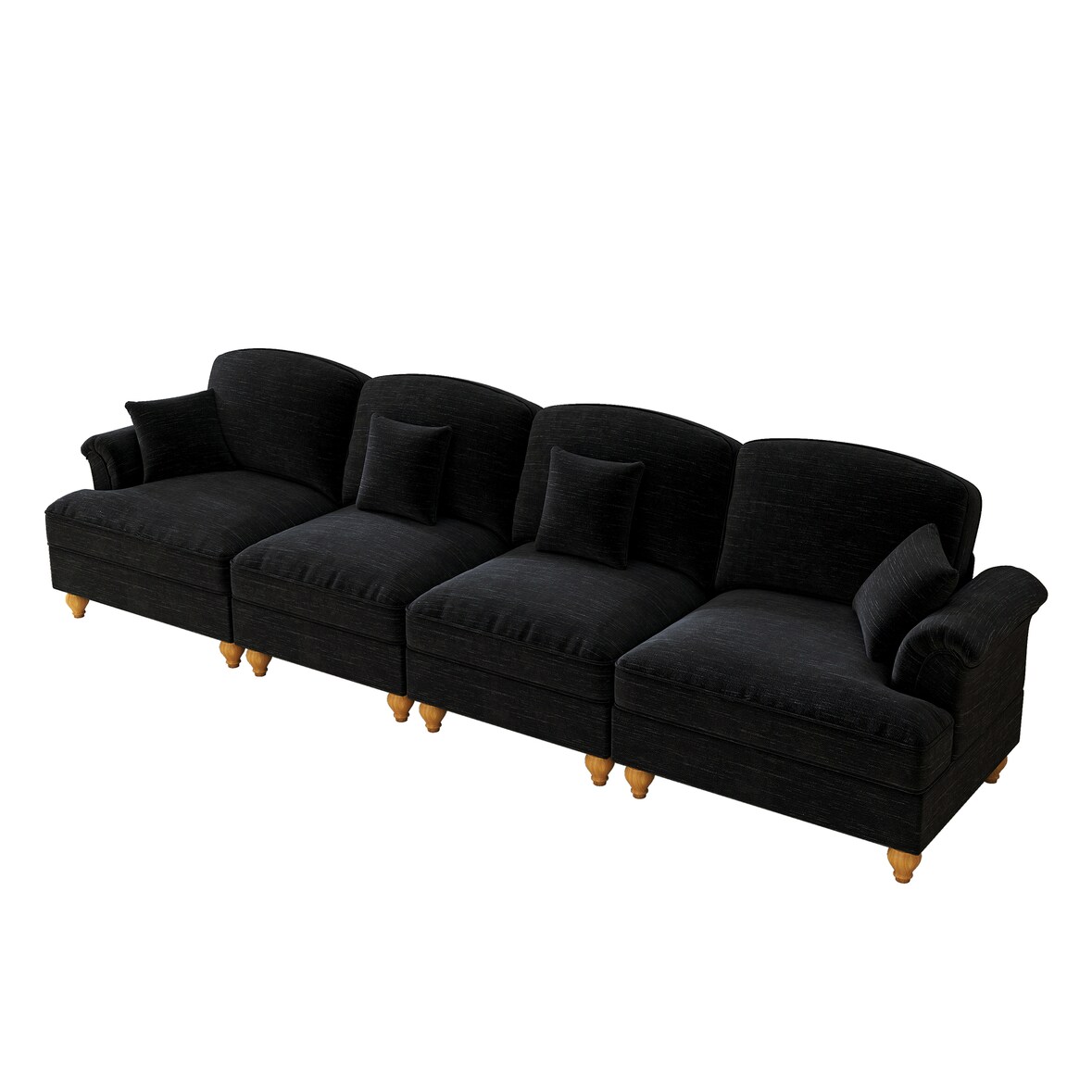 4-Sitzer Sofa 93x350x83 Chenille Mid-Century modern Wohnzimmer Couch modular komfortabel abnehmbare Rüschenschürze Schwarz