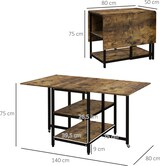 thumbnail of Klapptisch Stahl Braun 140x80x75 cm, ausziehbar mit 2 Ablagen und Rollen