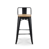 thumbnail of Lot de 4 tabourets de bar en métal noir mat style industriel avec dossier et assise en bois clair - Hauteur 66cm