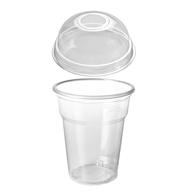 200 Frappé-, Smoothie-, Shake-, Eiskaffee-, PP Becher 0,3 mit rPET DOM Deckel mit Loch