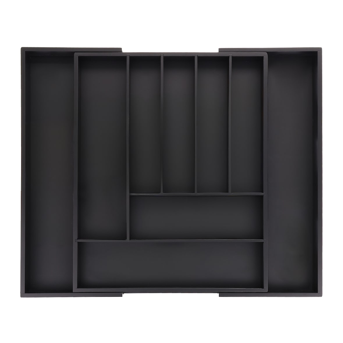 Relaxdays Besteckkasten ausziehbar, Bambus, HBT: 5 x 33,5-49,5 x 44,5 cm, 7-9 Fächer, Besteckeinsatz Schublade, schwarz