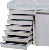 thumbnail of Romux® Pizzatisch 1 Tür und 7 Schubladen 150x80 cm mit Arbeitsfläche aus Granit mit Umluftkühlung | Pizzakühltisch aus Edelstahl