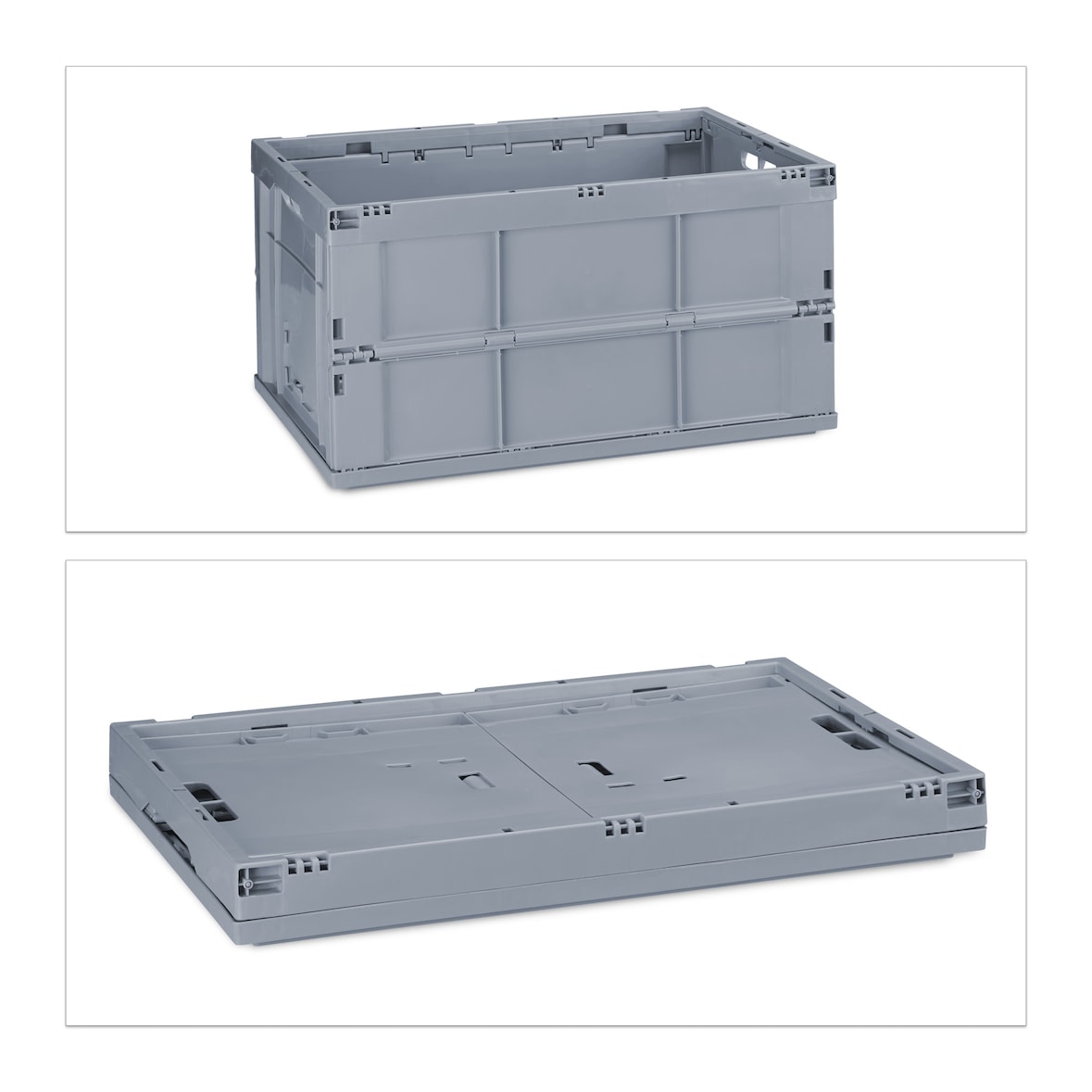 Relaxdays Profi Klappbox, stabil, Gewerbe, hochwertiger Kunststoff, Qualität, 60L, Kiste, HBT 31,5 x 58,5 x 40 cm, grau
