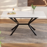 thumbnail of Ausziehbarer Esstisch Weiß+Schwarz 160x80x75  rechteckig mit Teleskopfunktion MDF Platte Metallbeine modern für 4 bis 6 Personen