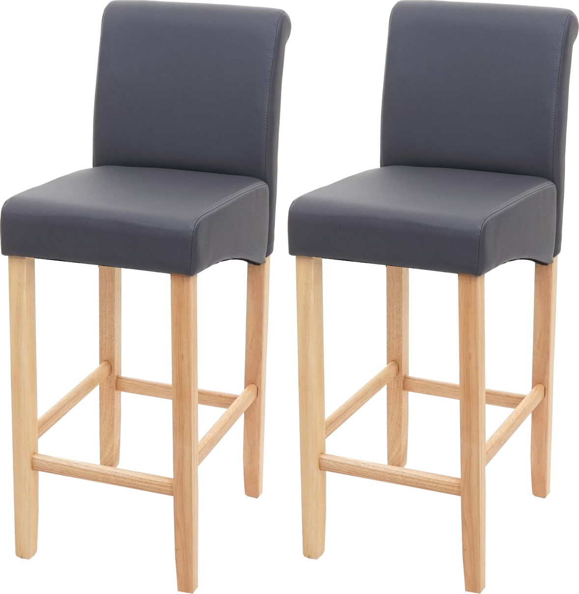 2er-Set Barhocker gepolstert mit Lehne | Sitzhöhe 75cm | Holz | Grau matt | helle Beine | Kunstleder | Barstuhl Tresenhocker