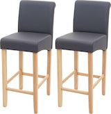 thumbnail of 2er-Set Barhocker gepolstert mit Lehne | Sitzhöhe 75cm | Holz | Grau matt | helle Beine | Kunstleder | Barstuhl Tresenhocker