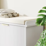 thumbnail of HOMCOM banco zapatero mueble zapatero banco recibidor con asiento acolchado 2 cajones abatibles y panel de tablillas 104x26x47,5 cm blanco