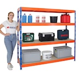 thumbnail of PROREGAL Profi Schwerlastregal RHINO | HxBxT 180x200x60cm | 4 Spanplatten-Ebenen 8mm | Fachlast 500kg | Blau/Orange | Stecksystem Lagerregal