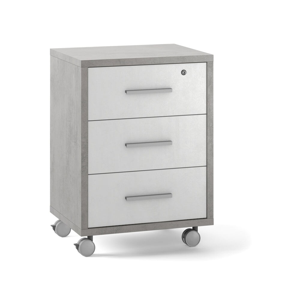 SARMOG MOBILE 3 CASSETTI SU RUOTE L51 P41 H71 in truciolare nobilitato color cemento e ossido bianco