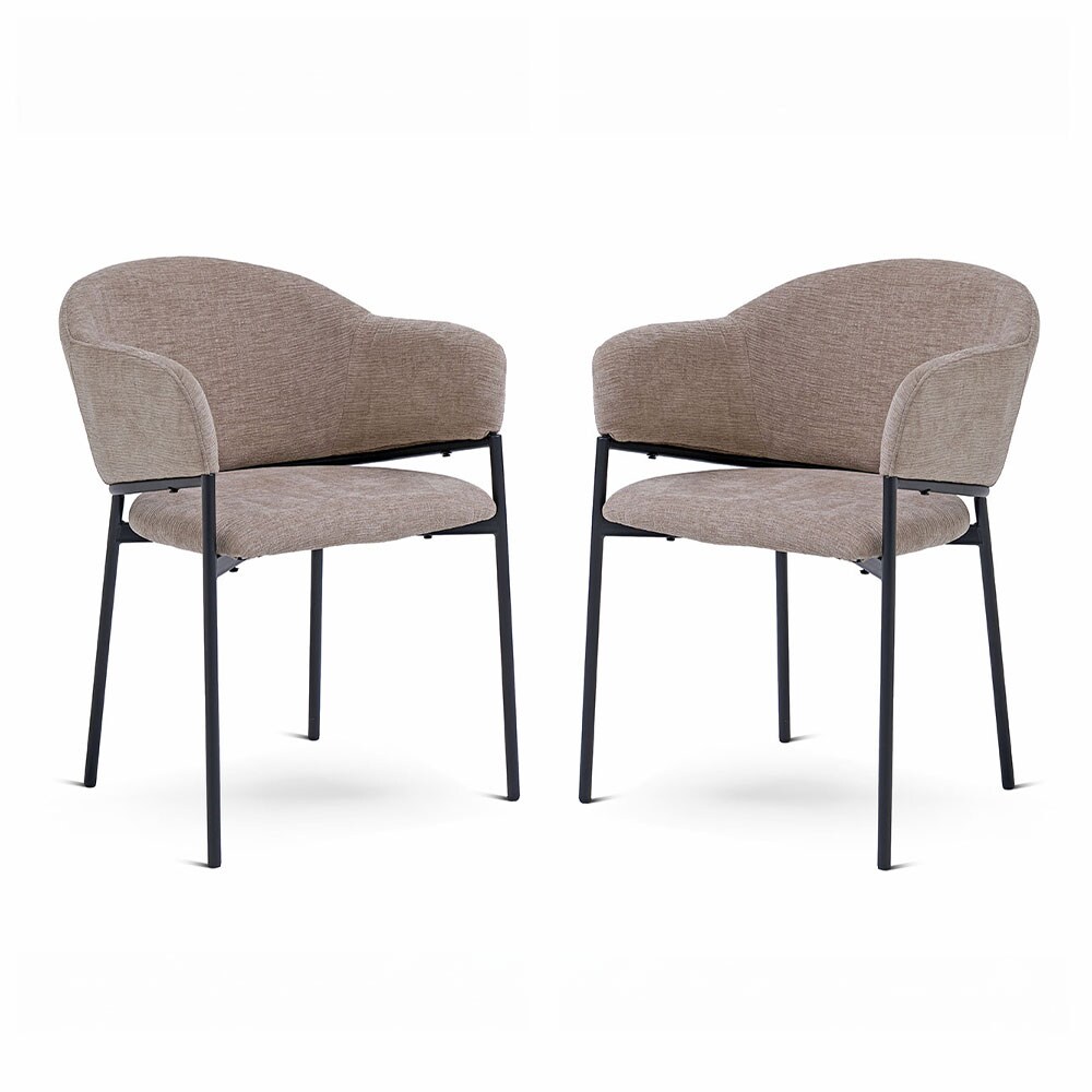 Set aus 2 Stühlen aus Chenille-Stoff mit Armlehnen, Metallgestell, umhüllendes Design für Küche, Esszimmer, Restaurants – Grace