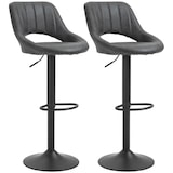 thumbnail of Barhocker Set 2er Kunstleder Grau 44x49x110 cm drehbar höhenverstellbar mit Rückenlehne Fußstütze und schwerem Metallfuß für Küche und Bar